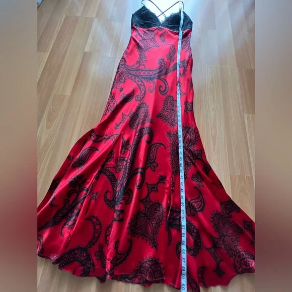Mary.L Couture Red & Black Silk Lace Maxi Dress Size 8 - Picture 9 of 16